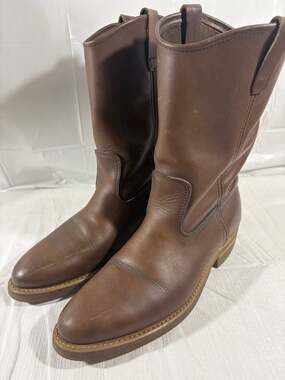 Men’s Justin Work Boots Size 9.5B – Brown Leather Pull-On Roper Style – Made in